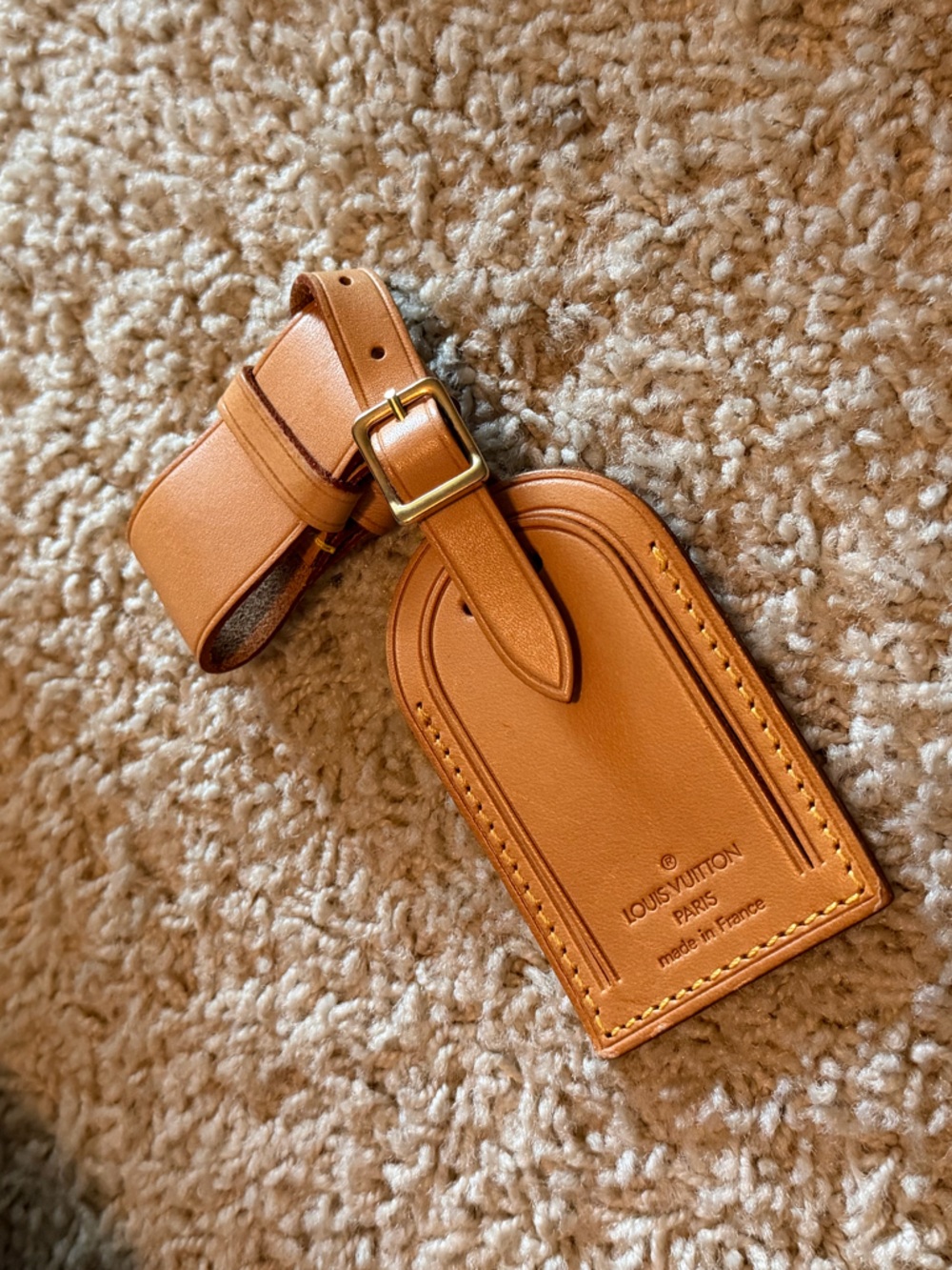 Louis Vuitton Tan Leather Luggage Tag with Strap